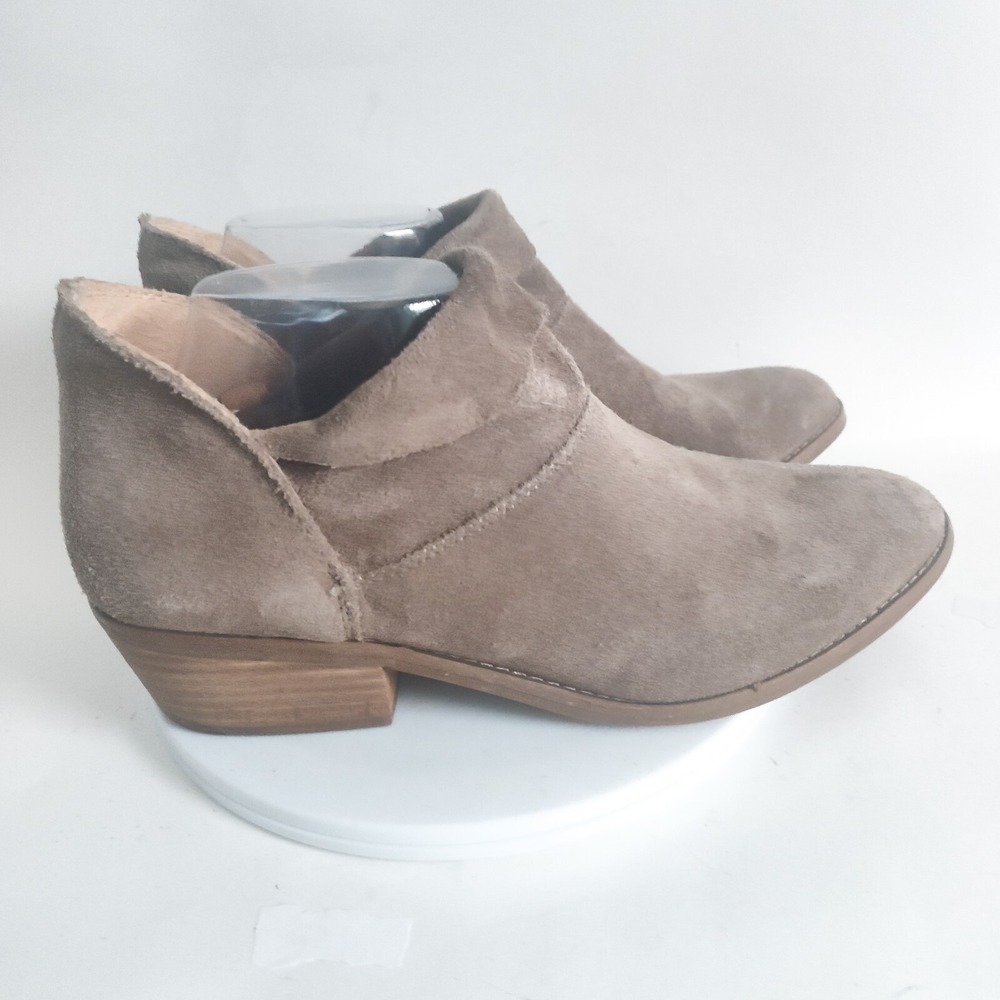 Lucky Brand Ankle Boots Size 9.5 Taupe Foldover Suede Bootie Pull On Fahmida